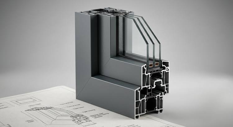 Sezione tecnica profilo a 6 camere con triplo vetro basso emissivo e intercalare warm-edge